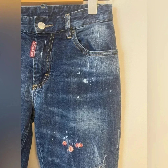 Dsquared2 y2k embroidered  floral capri blue jeans us size 2 2000s Paris hilton - Picture 10 of 14